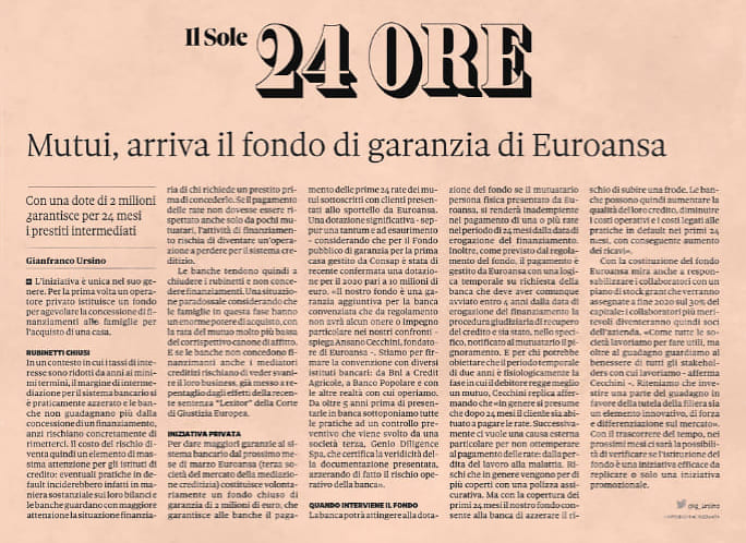 Euroansa - Fondo Paracadute garanzia mutuo